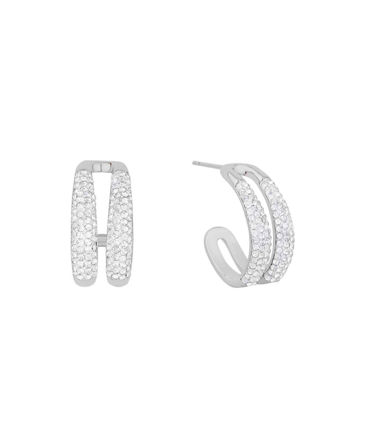 Clear Crystal Double Hoop Earrings - Gold