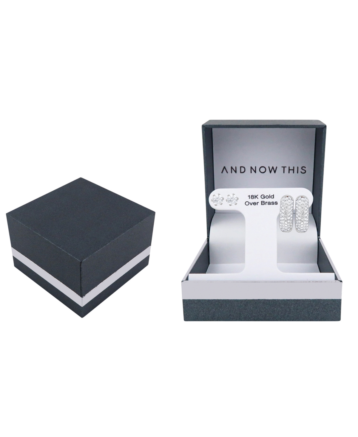 And Now This Clear Crystal Hoop And Stud Duo Earrings Set In Silver