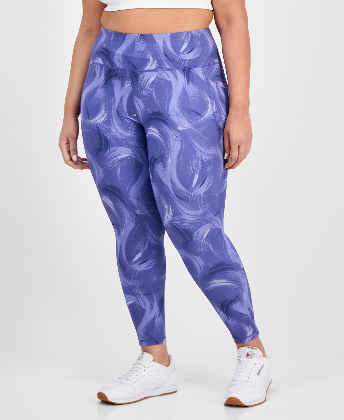 Id Ideology Plus Size Printed Compression Leggings, Exclusively At Macy's In Purple Cab