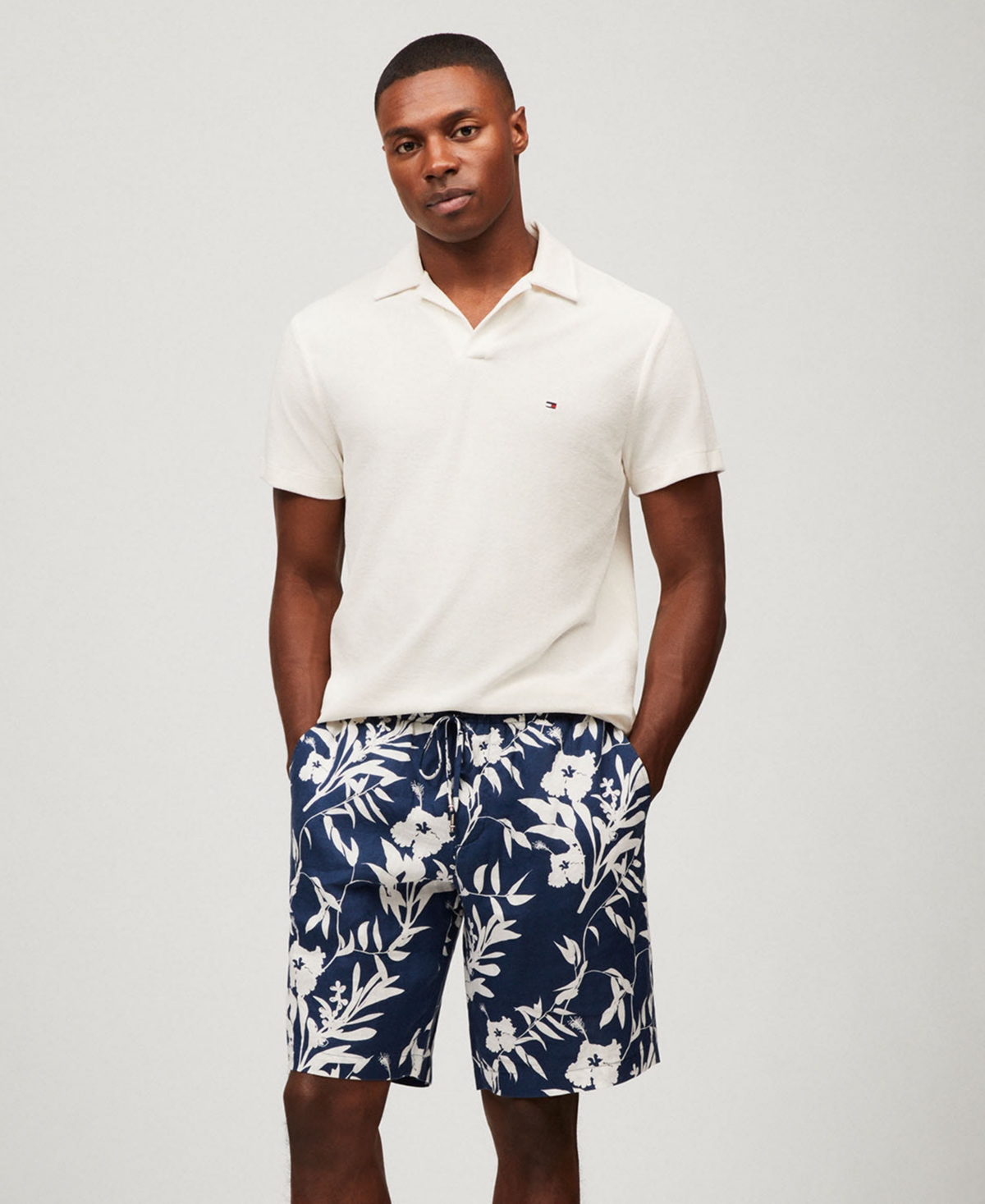 Shop Tommy Hilfiger Men's Relaxed-fit 10" Tropical Linen Shorts In Night Sky