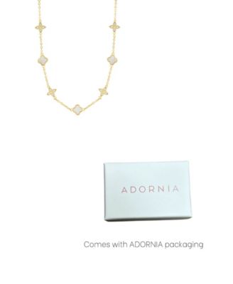 Gold Adjustable Cubic Zirconia Mother of Pearl Clover Station Necklace