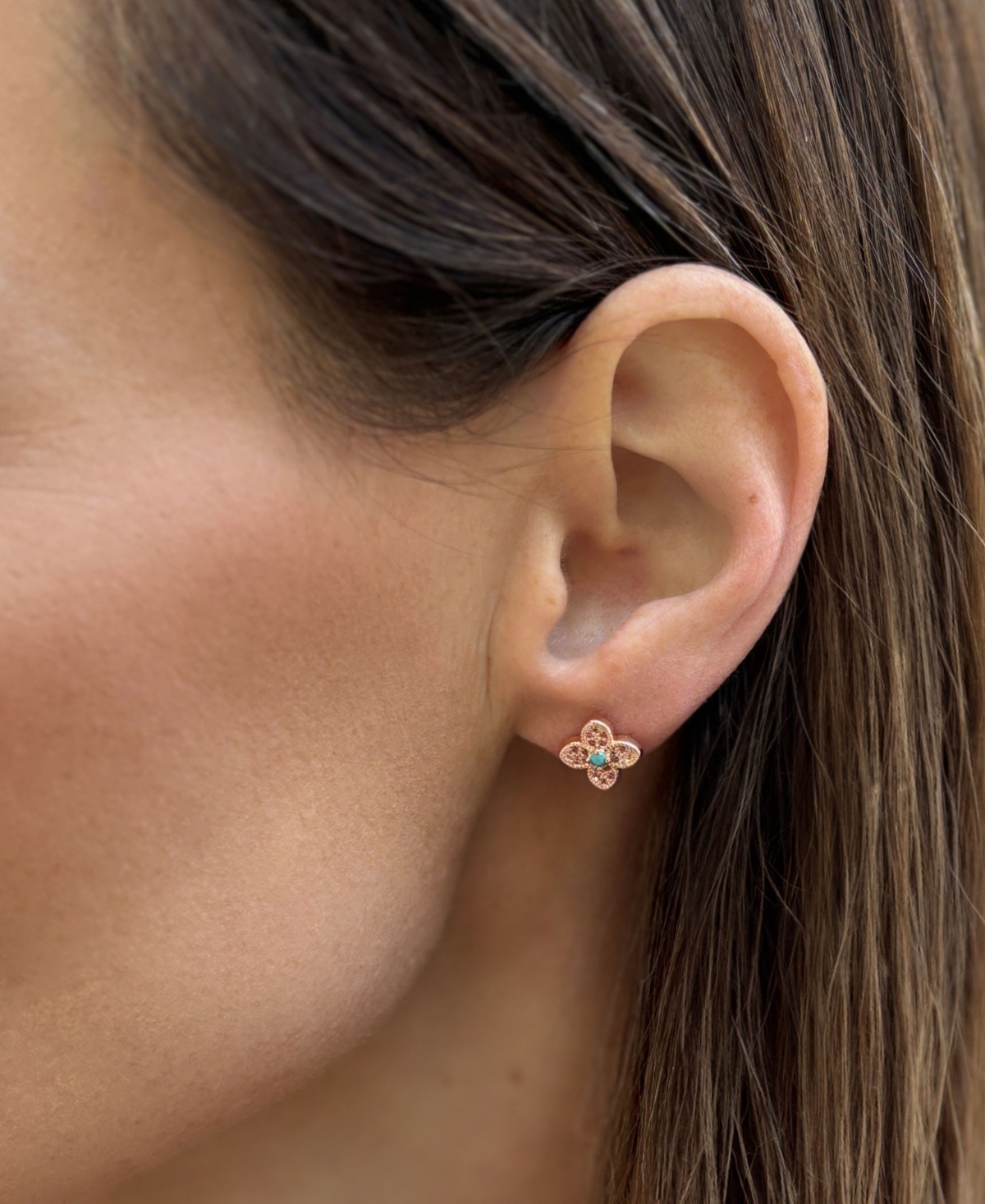 Adornia 14k Rose Gold Plated Turquoise Flower Earrings In Rose Gold,blue