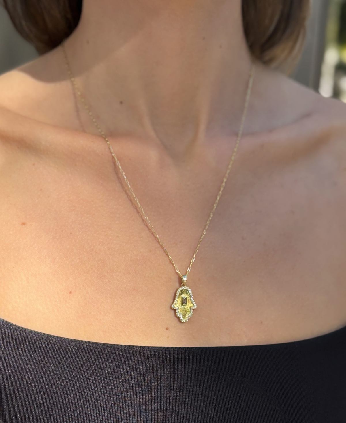 Adornia Gold Adjustable Crystal Baguette Stone Hamsa Necklace In Gold