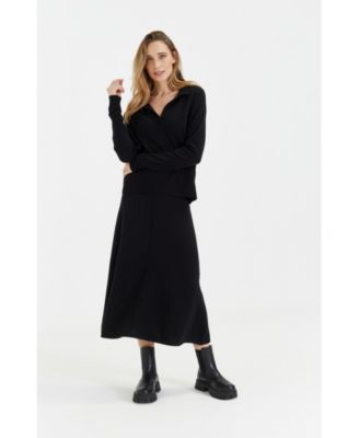 Women's Wool Cashmere Blend V Neck Collared Sweater