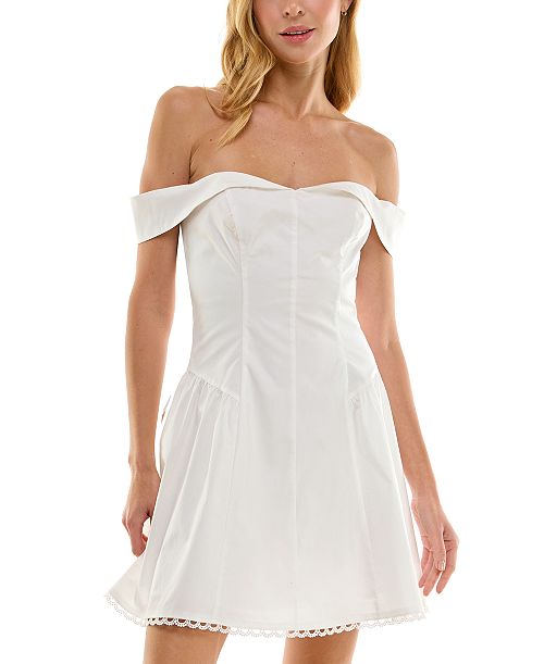 alfani BEAUTY & GRACE Juniors' Off-The-Shoulder A-Line Mini Dress Juniors'