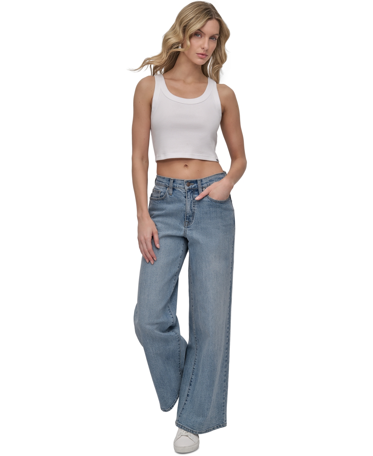 Shop Dkny Jeans Women's Ribbed Cropped Tank Top In Wht - White