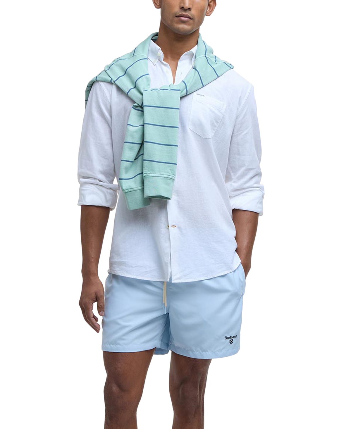 Shop Barbour Men's Staple Logo 5" Swim Trunks In Ocean Sky