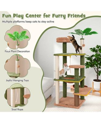 60'' Cat Tree for Indoor Cats Cute Cat Tower w/ Sisal Scratching Posts & Rope