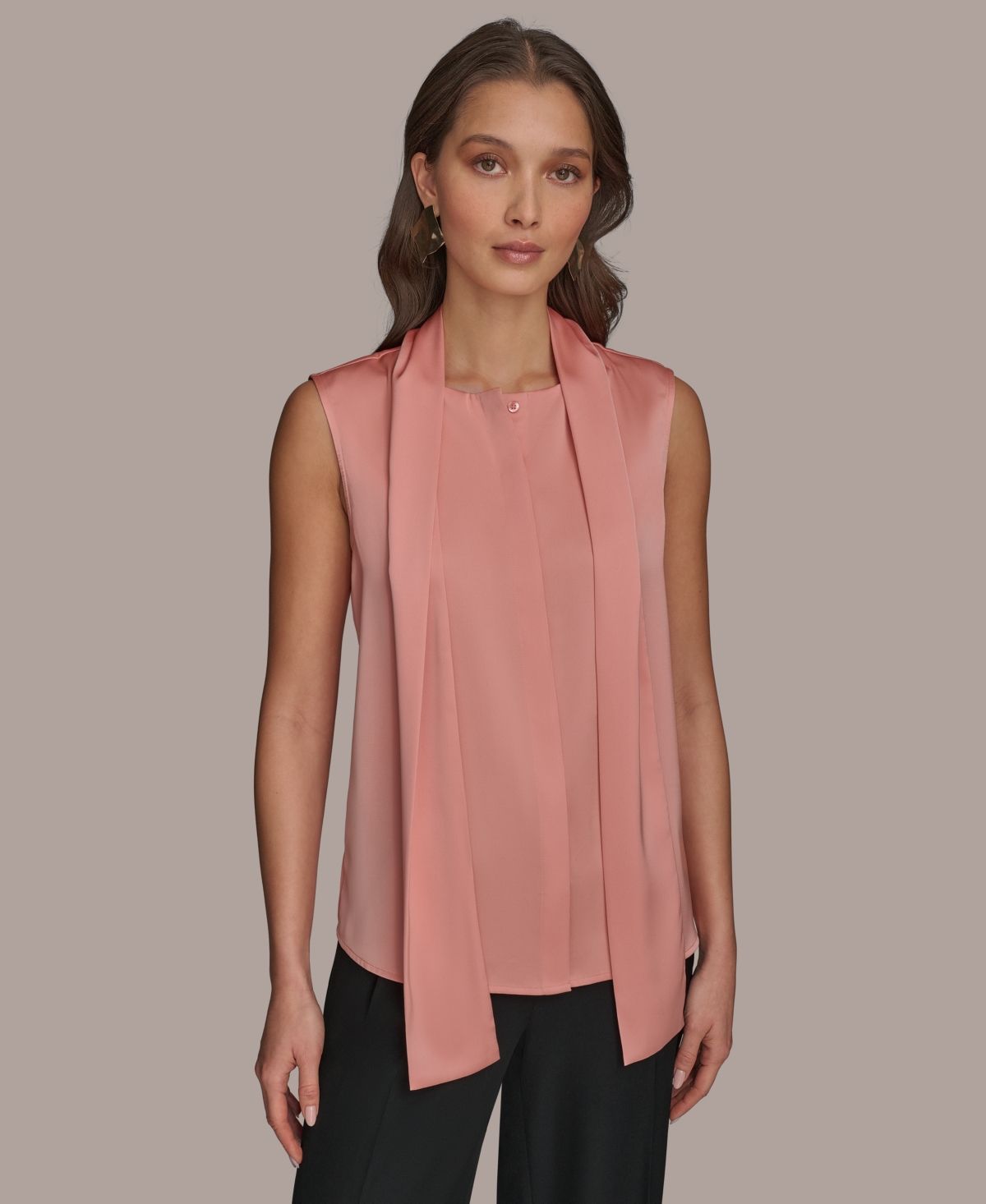 Shop Donna Karan Women's Tie-neck Sleeveless Blouse In Apricot