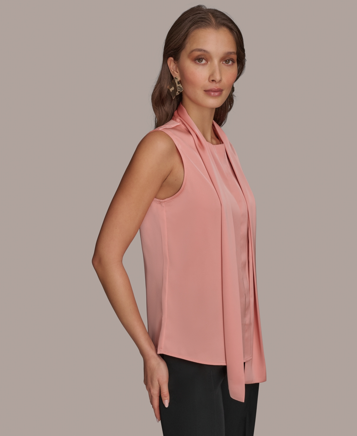 Shop Donna Karan Women's Tie-neck Sleeveless Blouse In Apricot