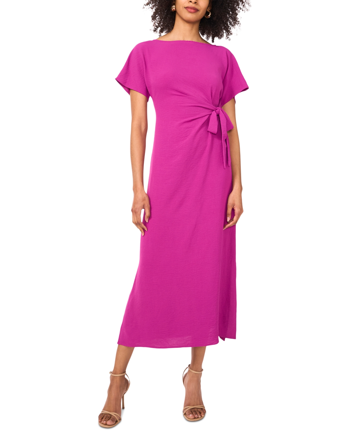 Shop Vince Camuto Women's Tie-waist Boat-neck Midi Dress In Grape Wine