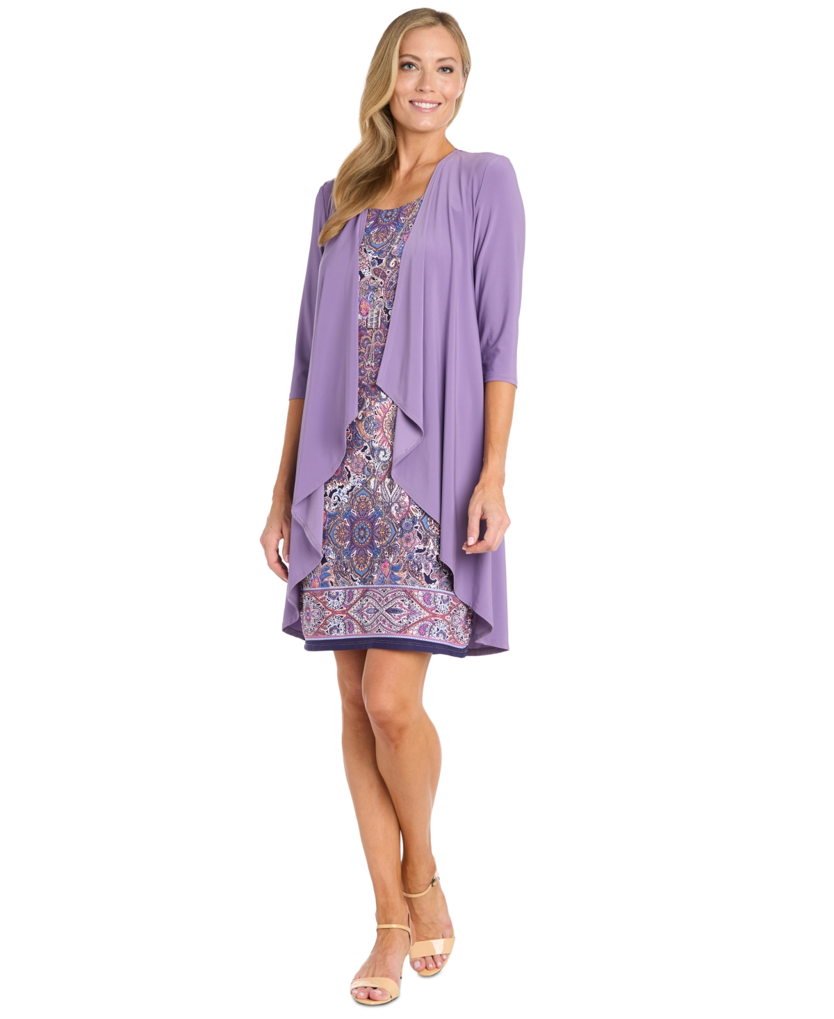 Petite 2-Pc. Jacket & Printed Dress Set - Lavender