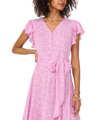 Women's Printed Flutter-Sleeve Handkerchief Dress