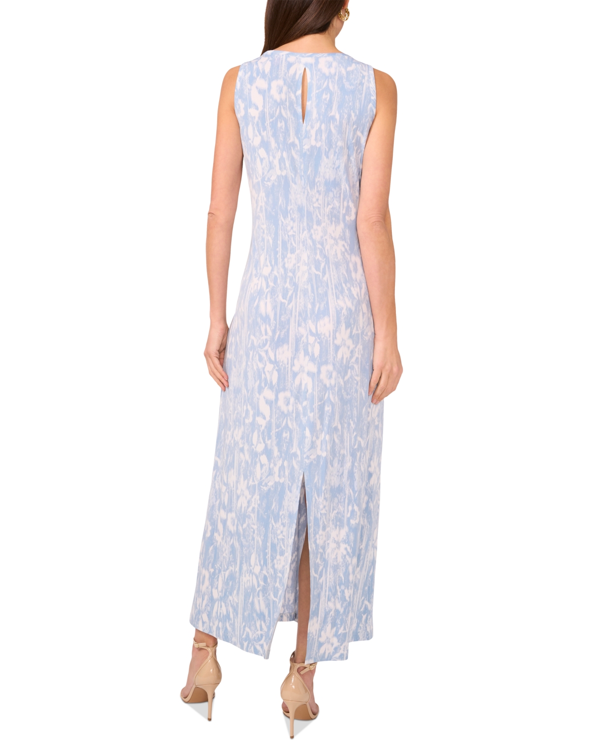Vince Camuto Women's Abstract-Print Sleeveless Keyhole-Back Crewneck Maxi Dress