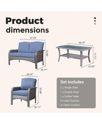 4 Pieces Patio Fruniture Set,Outdoor Wicker Sofa with Outdoor Wicker Sofa with Chairs,Coffee Table,High Back Loveseat with Thickened Cushion