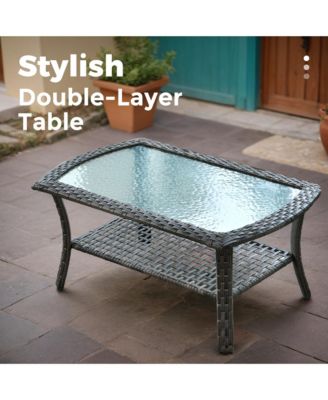 4 Pieces Patio Fruniture Set,Outdoor Wicker Sofa with Outdoor Wicker Sofa with Chairs,Coffee Table,High Back Loveseat with Thickened Cushion