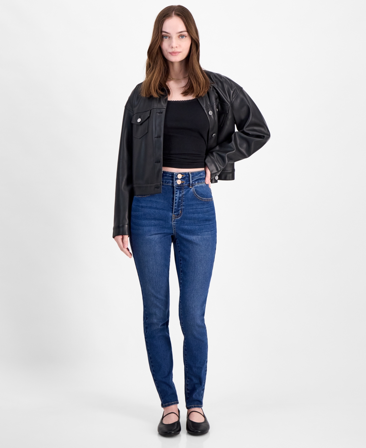 Curvy High Rise Double Button Skinny Jeans - Loma Wash