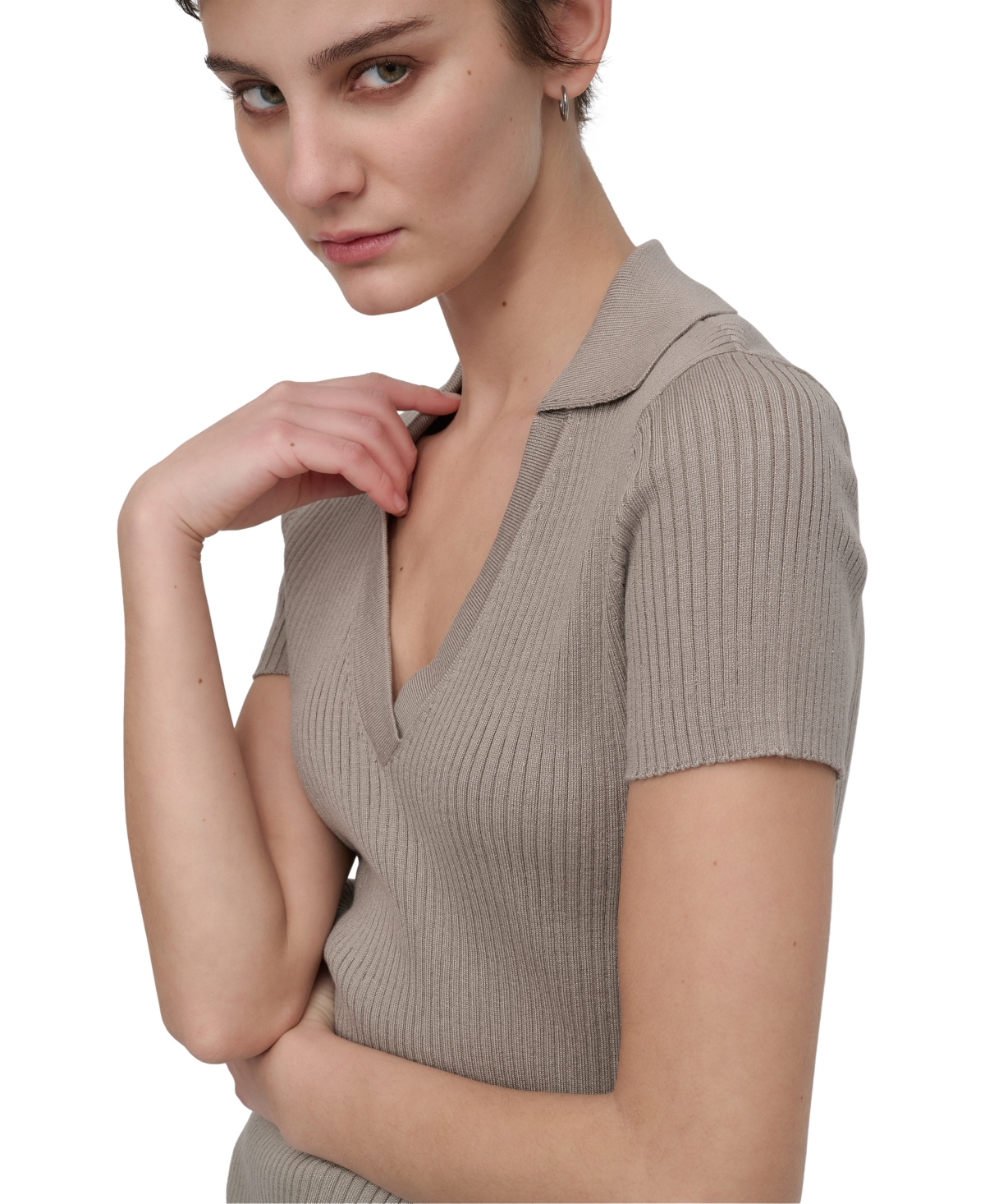 DKNY JEANS WOMENS RIBBED V-NECK POLO SWEATER 