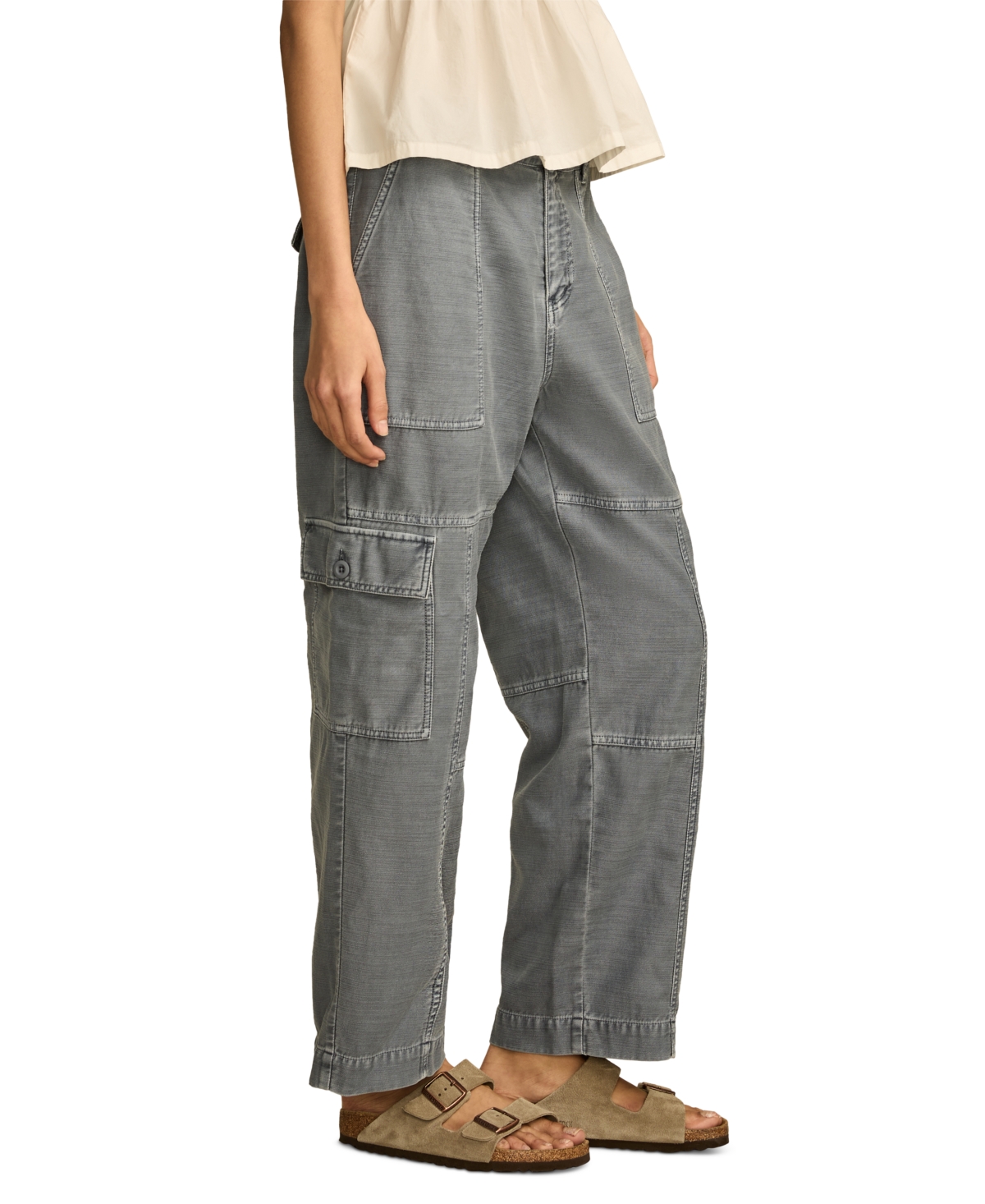 Shop Lucky Brand Women's Straight-leg Cargo Pants In Grisaille