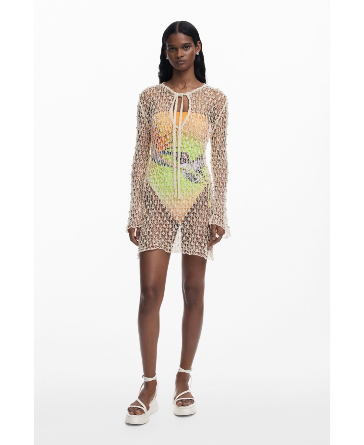 Desigual Women's Beaded crochet dress - Light beige