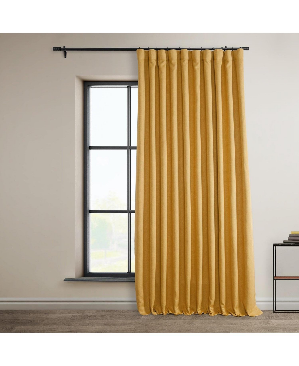 Half Price Drapes Dandelion Gold Extra Wide Textured Faux Linen Room Darkening Curtain In Gold