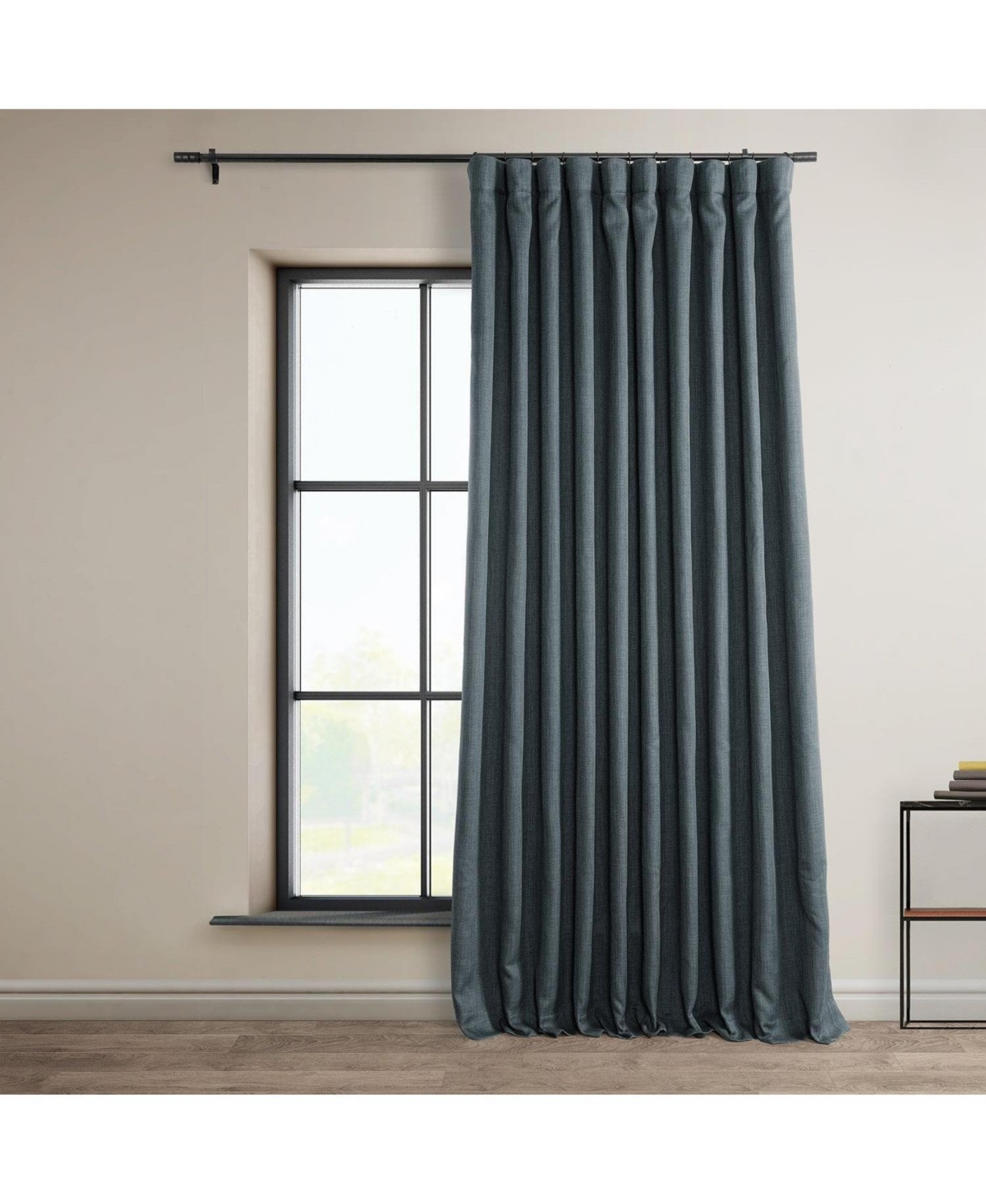 Half Price Drapes Reverie Blue Extra Wide Textured Faux Linen Room Darkening Curtain In Blue