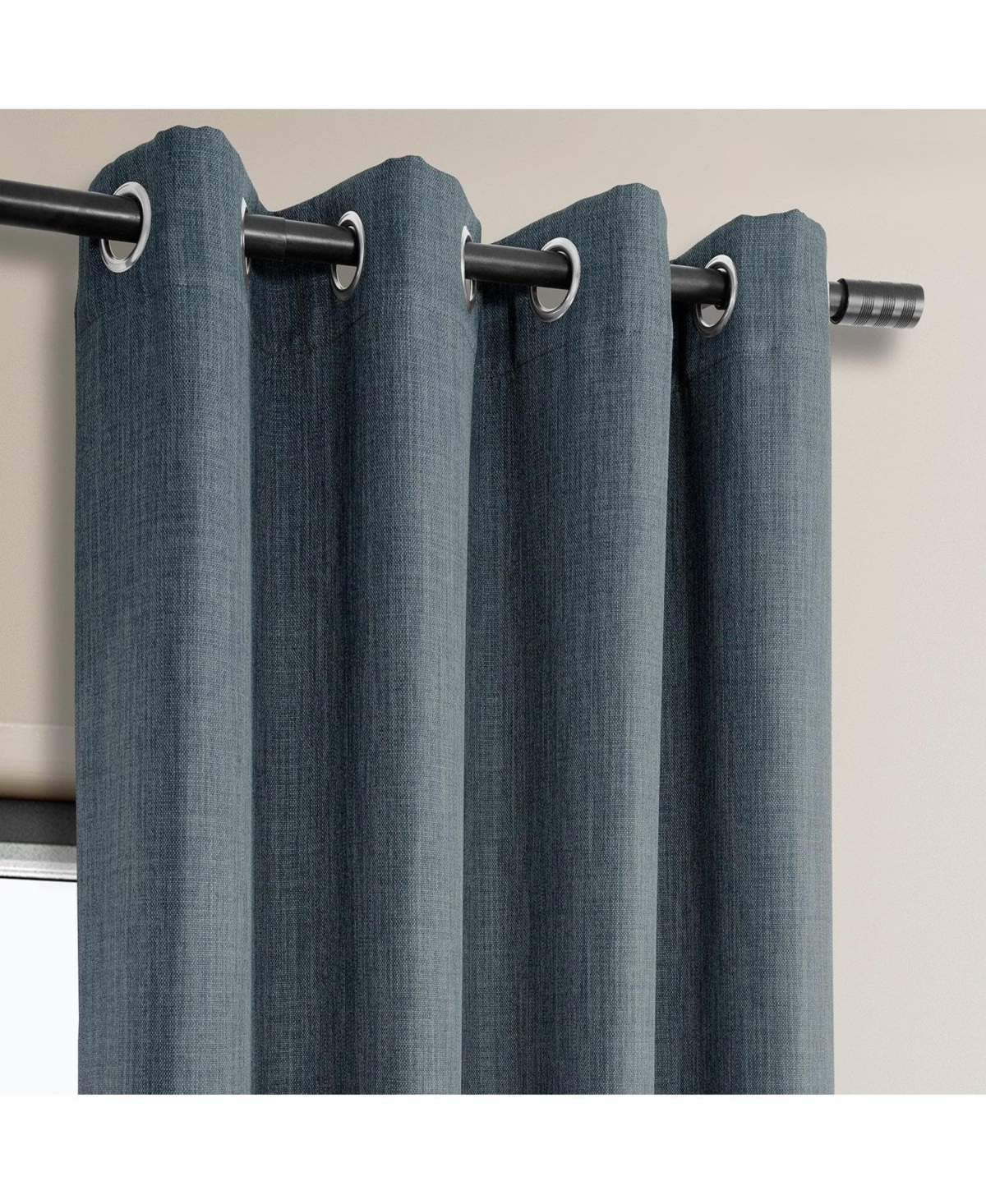 Half Price Drapes Reverie Blue Grommet Textured Faux Linen Room Darkening Curtain In Blue