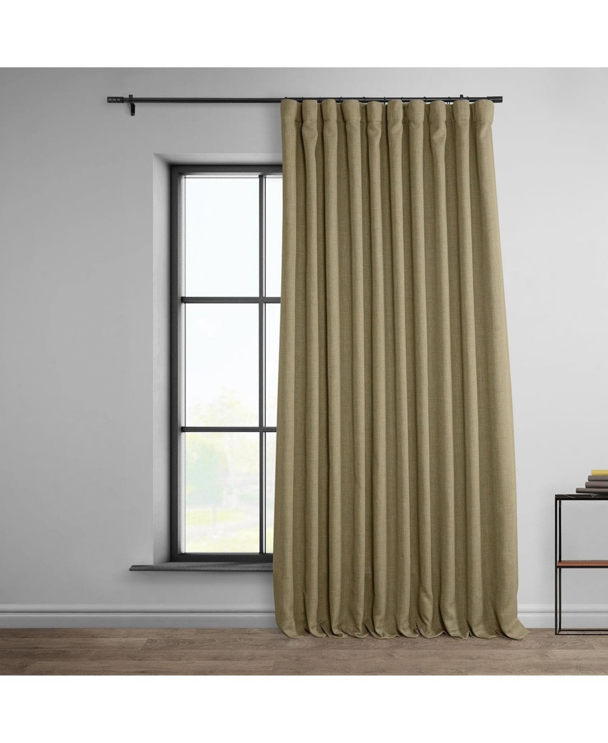 Half Price Drapes Nomad Tan Extra Wide Textured Faux Linen Room Darkening Curtain In Beige,tan