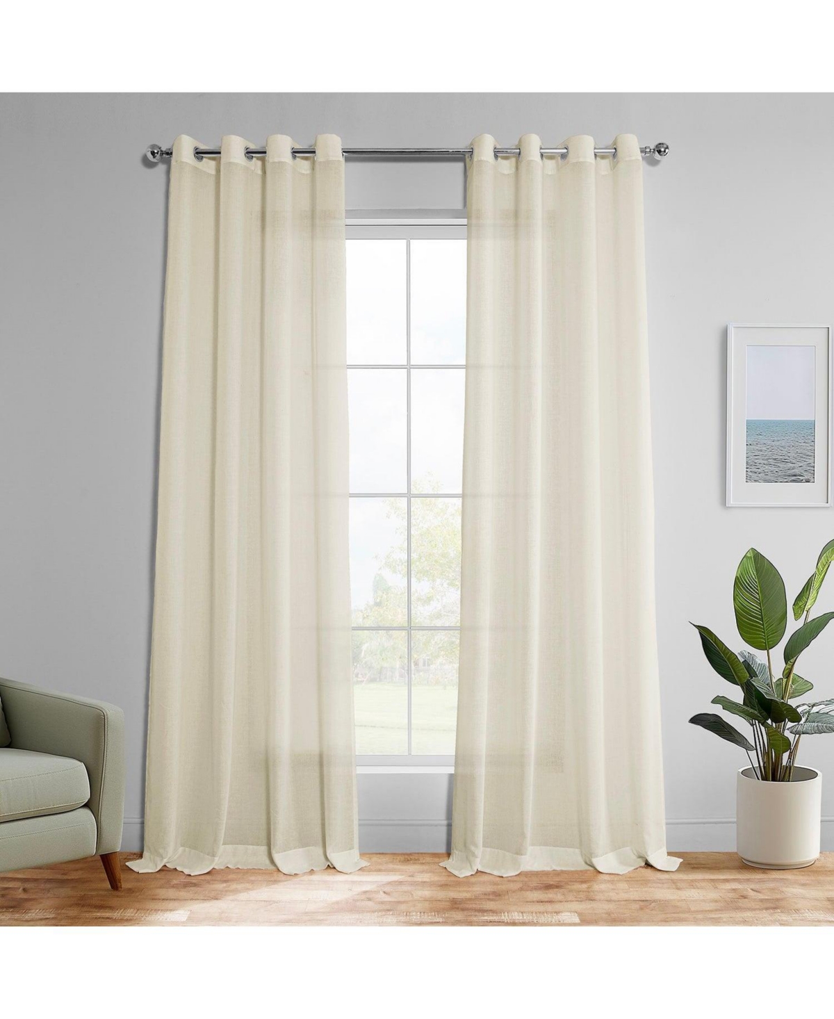 Half Price Drapes Gardenia Grommet Textured Faux Linen Sheer Curtain In Cream