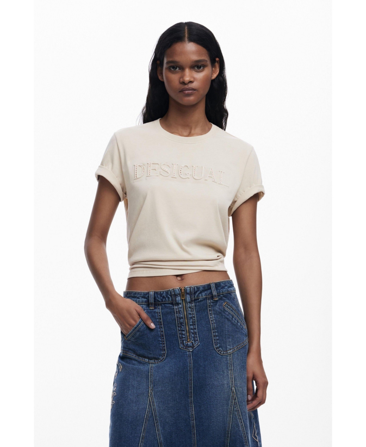 Women's Studded logo T-shirt - Light beige