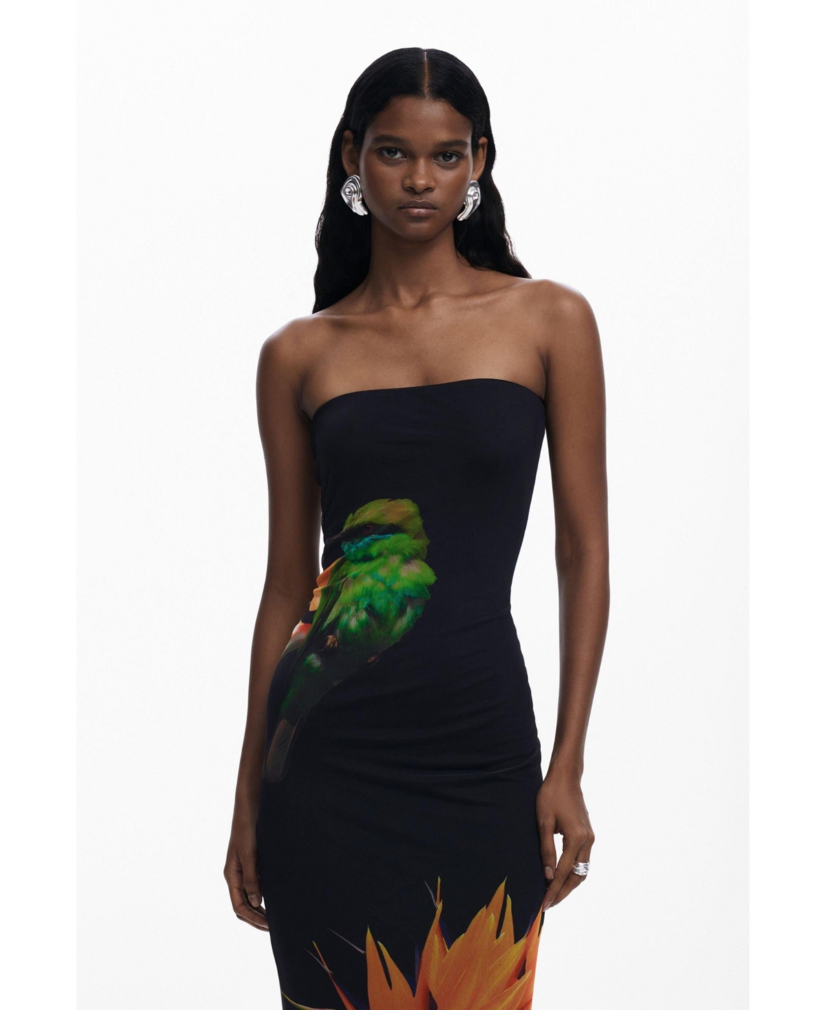 Desigual Beaded Mixed Media Maxi Cover-up Sundress In Black