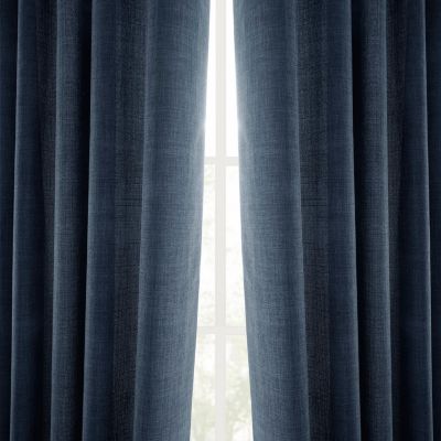 Sergeants Blue Italian Faux Linen Room Darkening Curtain