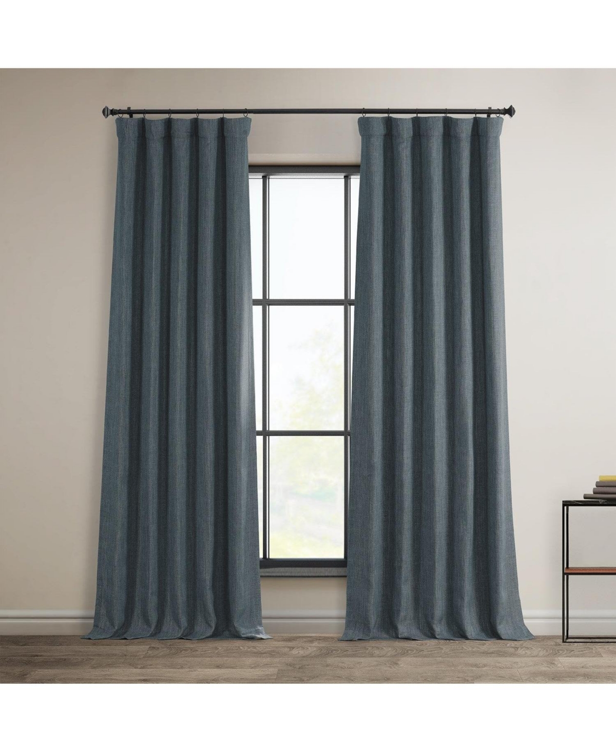 Half Price Drapes Reverie Blue Textured Faux Linen Room Darkening Curtain In Blue