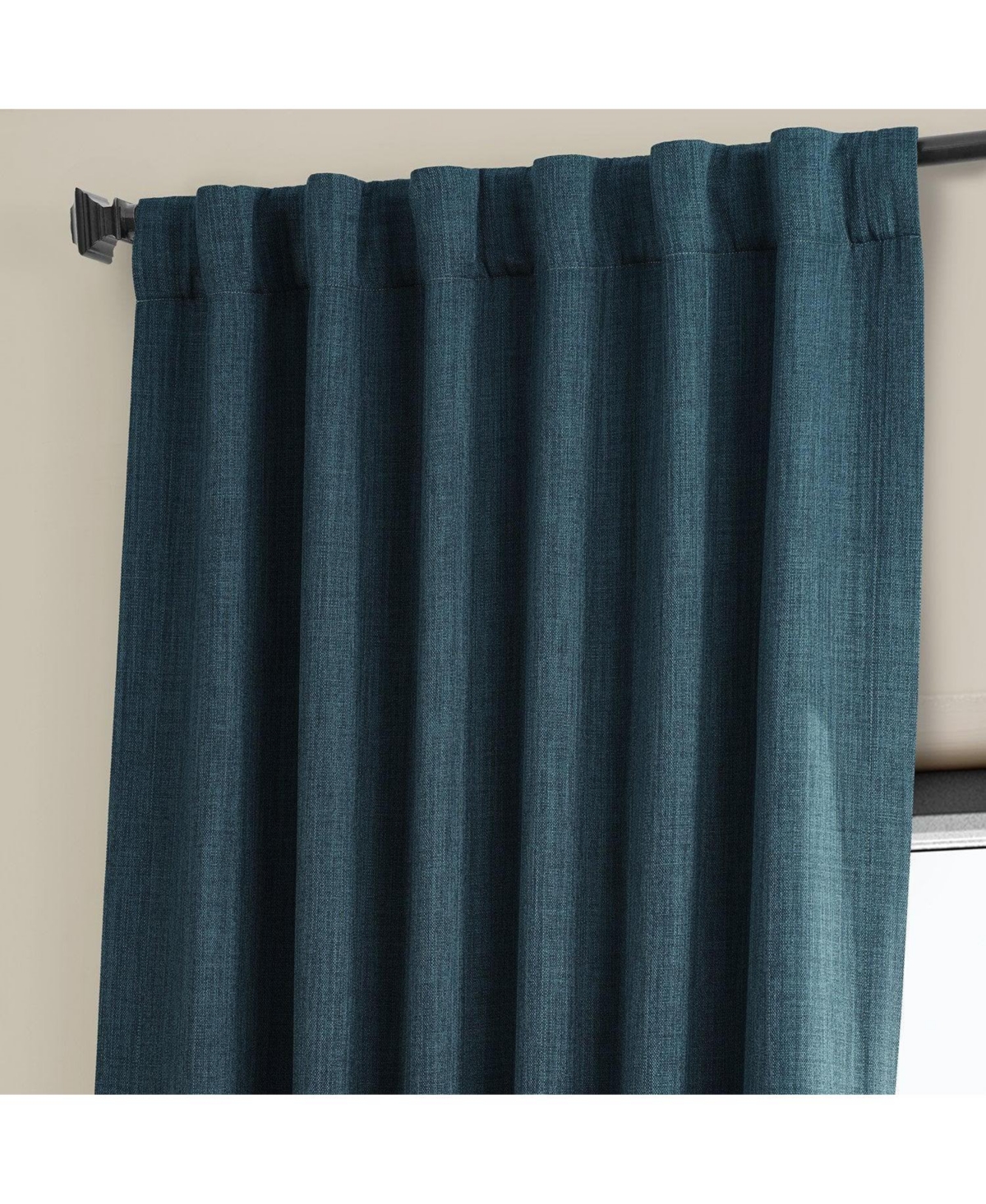 Half Price Drapes Story Blue Textured Faux Linen Room Darkening Curtain In Blue