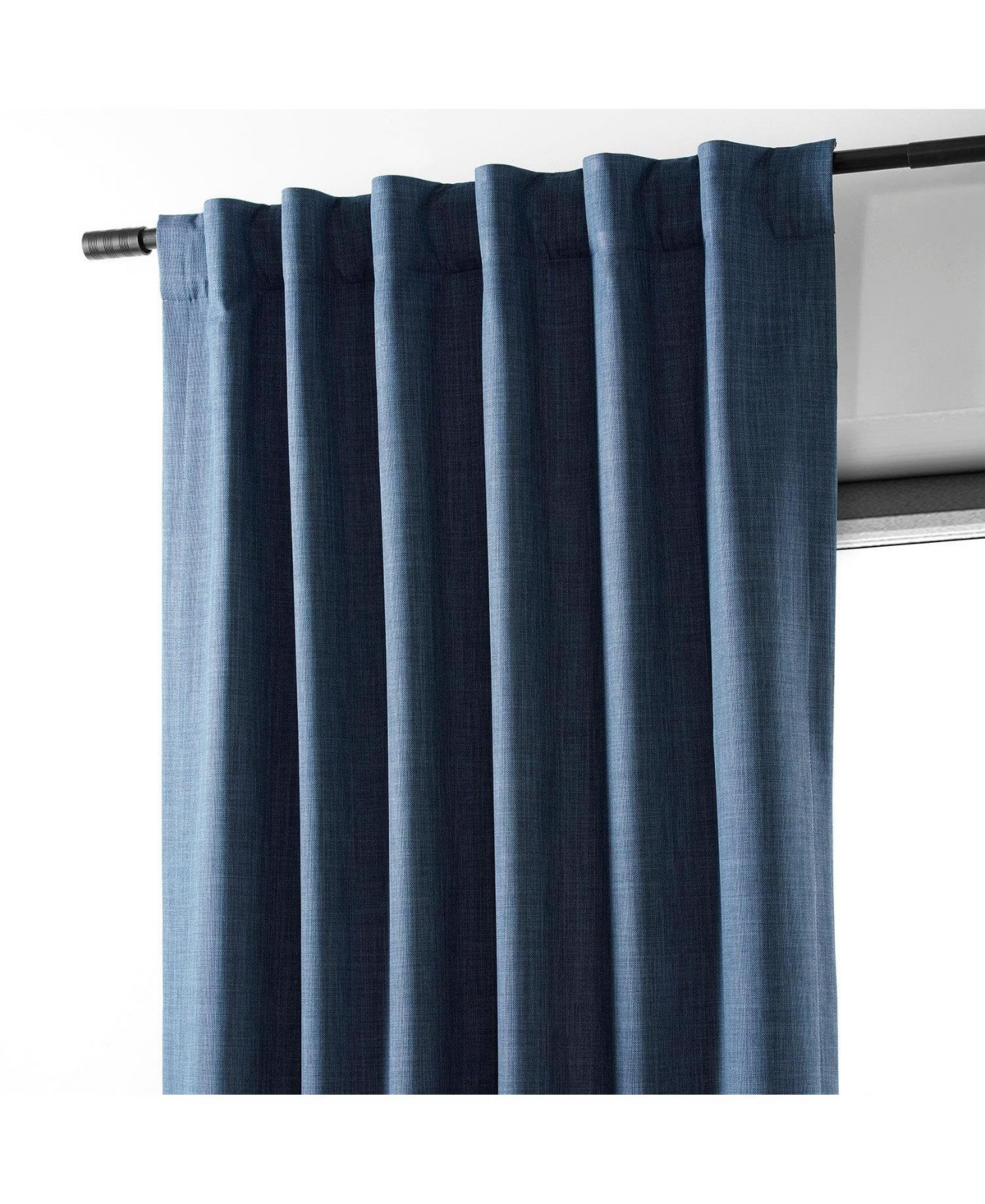 Half Price Drapes Dark Blue Performance Linen Hotel Blackout Curtain In Blue