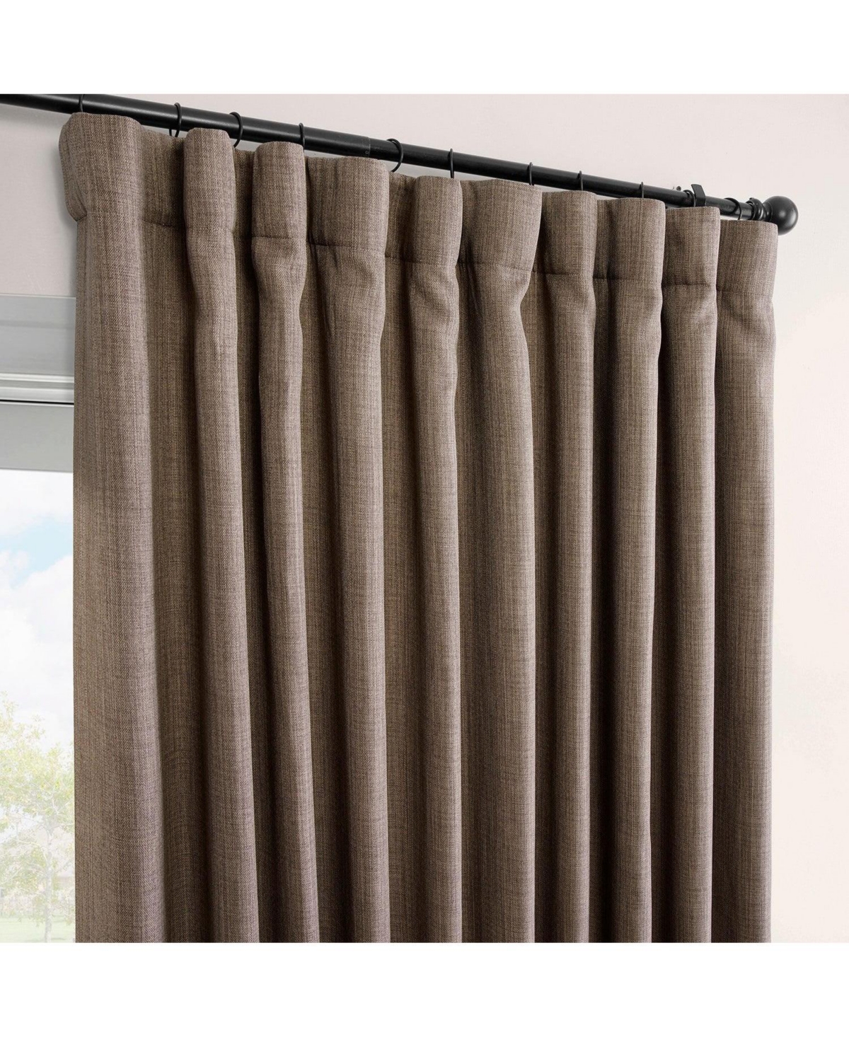 HALF PRICE DRAPES DUTCH COCOA EXTRA WIDE TEXTURED FAUX LINEN ROOM DARKENING CURTAIN 