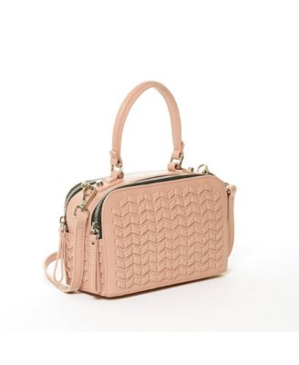 Woven Leather Crossbody Bag Pink Purse Women's Handbag with Top Handle and Adjustable Strap