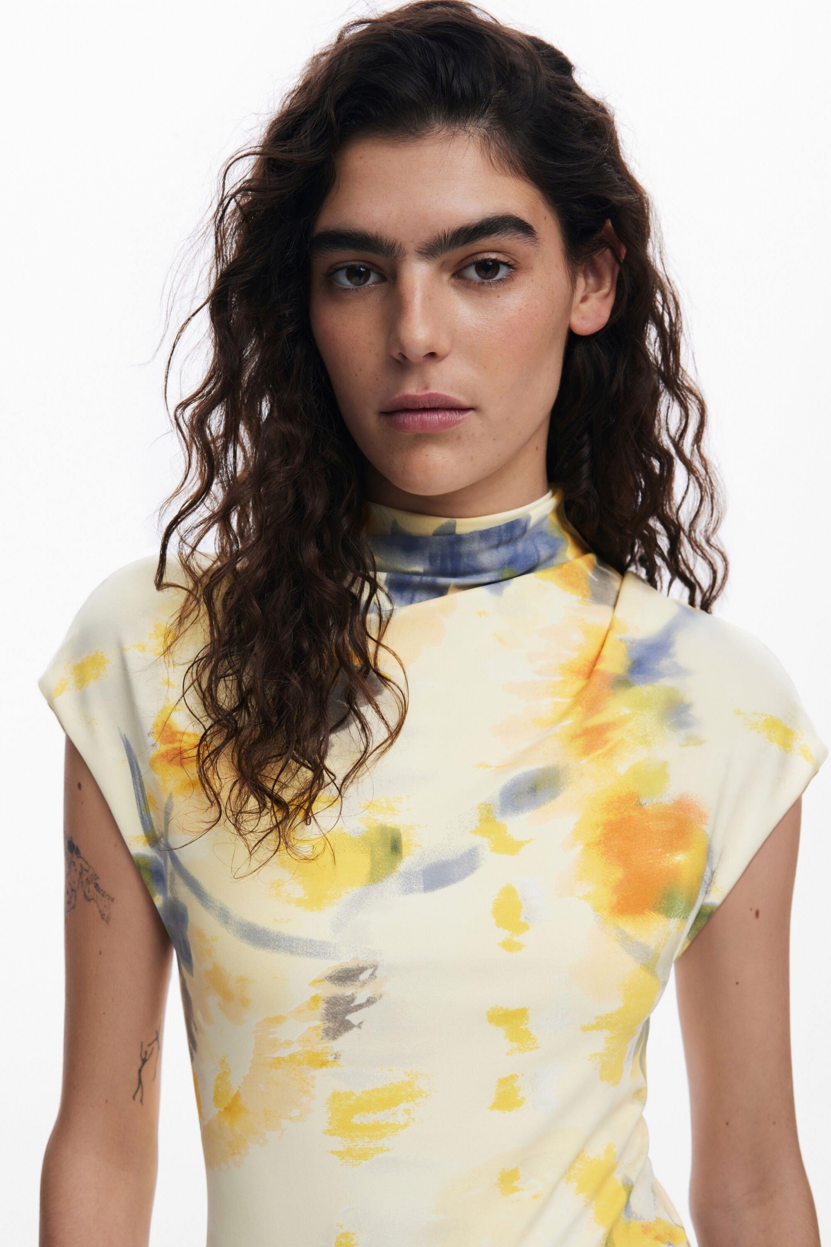 Desigual Blurred Floral Midi Dress In Yellow