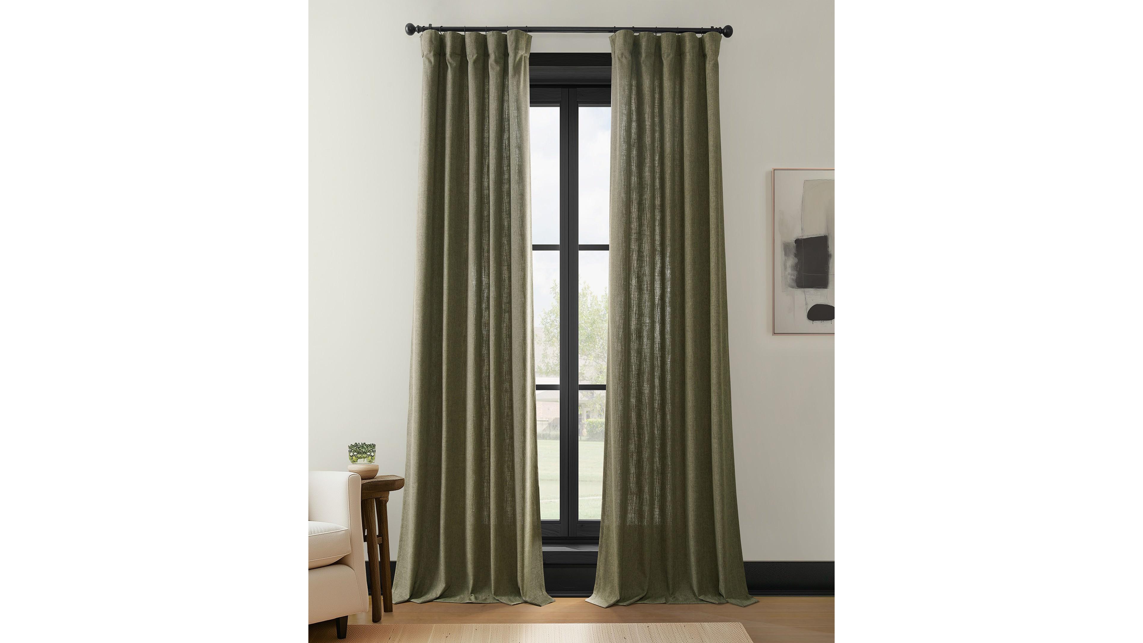 Half Price Drapes Khaki Green Simply Faux Linen Light Filtering Curtain Pair (2 Panels