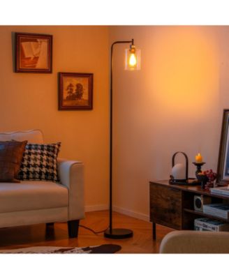 Modern Floor Lamp with Hanging Glass Shade and Foot Switch for Living Room