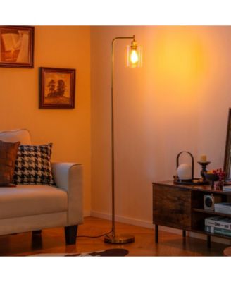 Modern Floor Lamp with Hanging Glass Shade and Foot Switch for Living Room