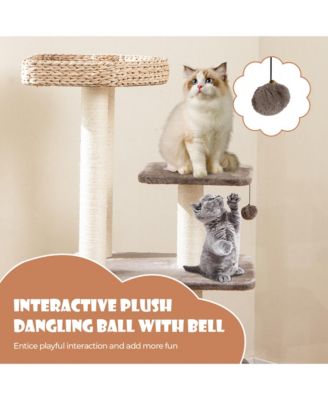 52'' Cattail Cat Tower w/ Sisal Scratching Posts Perch Dangling Ball Cat Tree
