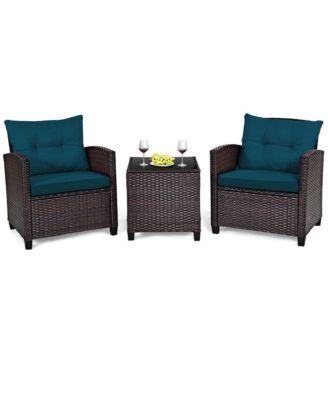Set of 3 Rattan Furniture Set Patio Cushioned Conversation Set Sofa