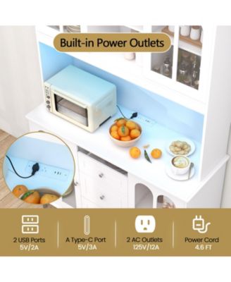 Kitchen Pantry Storage Cabinet Freestanding Buffet Cabinet with LED Lights