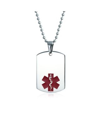 Medical ID Dog Tag Steel Pendant Necklace 20" Chain