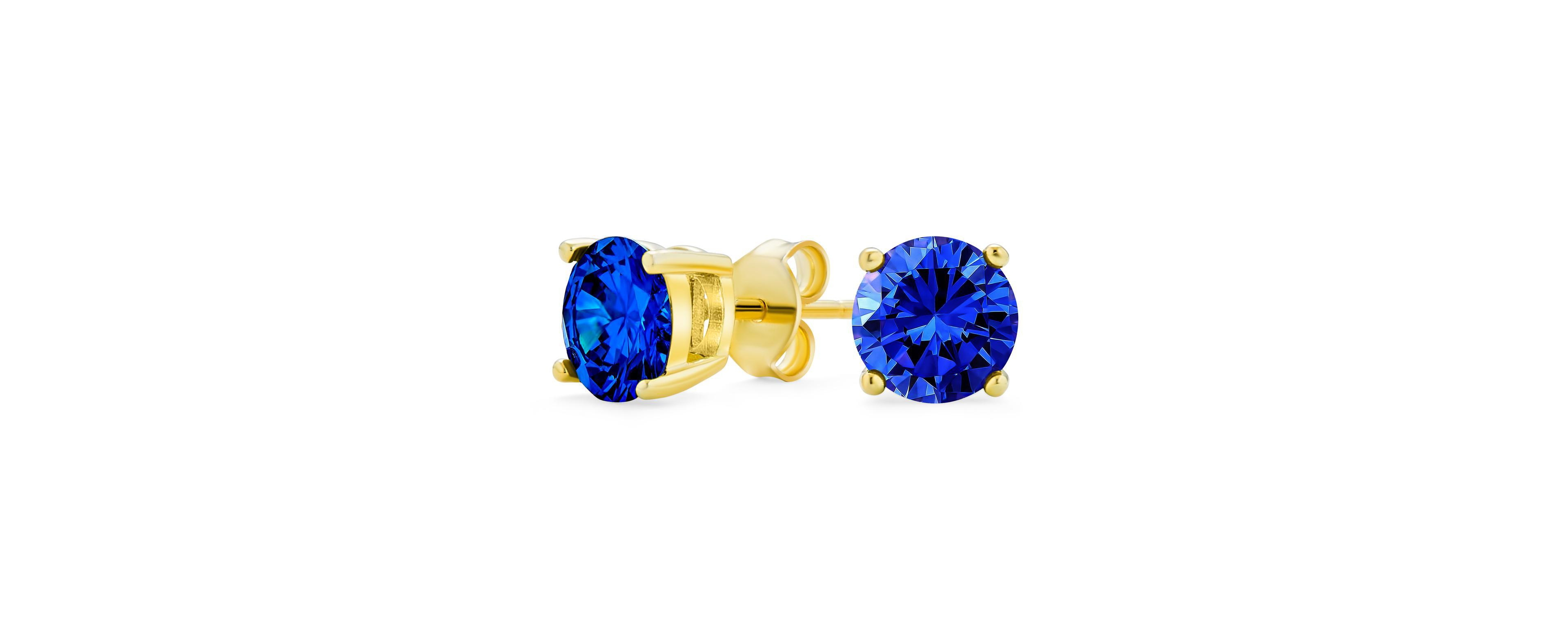 Bling Jewelry 1-2 Ct Round Cz Stud Earrings Pink, Red, Blue, Brown, Green, 14K Gold/Silver