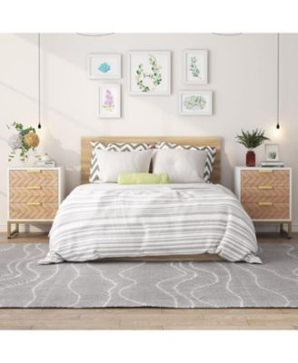 Nightstand Set of 2, Modern 3 Drawers Bedside Table with Unique Zig Zag Design