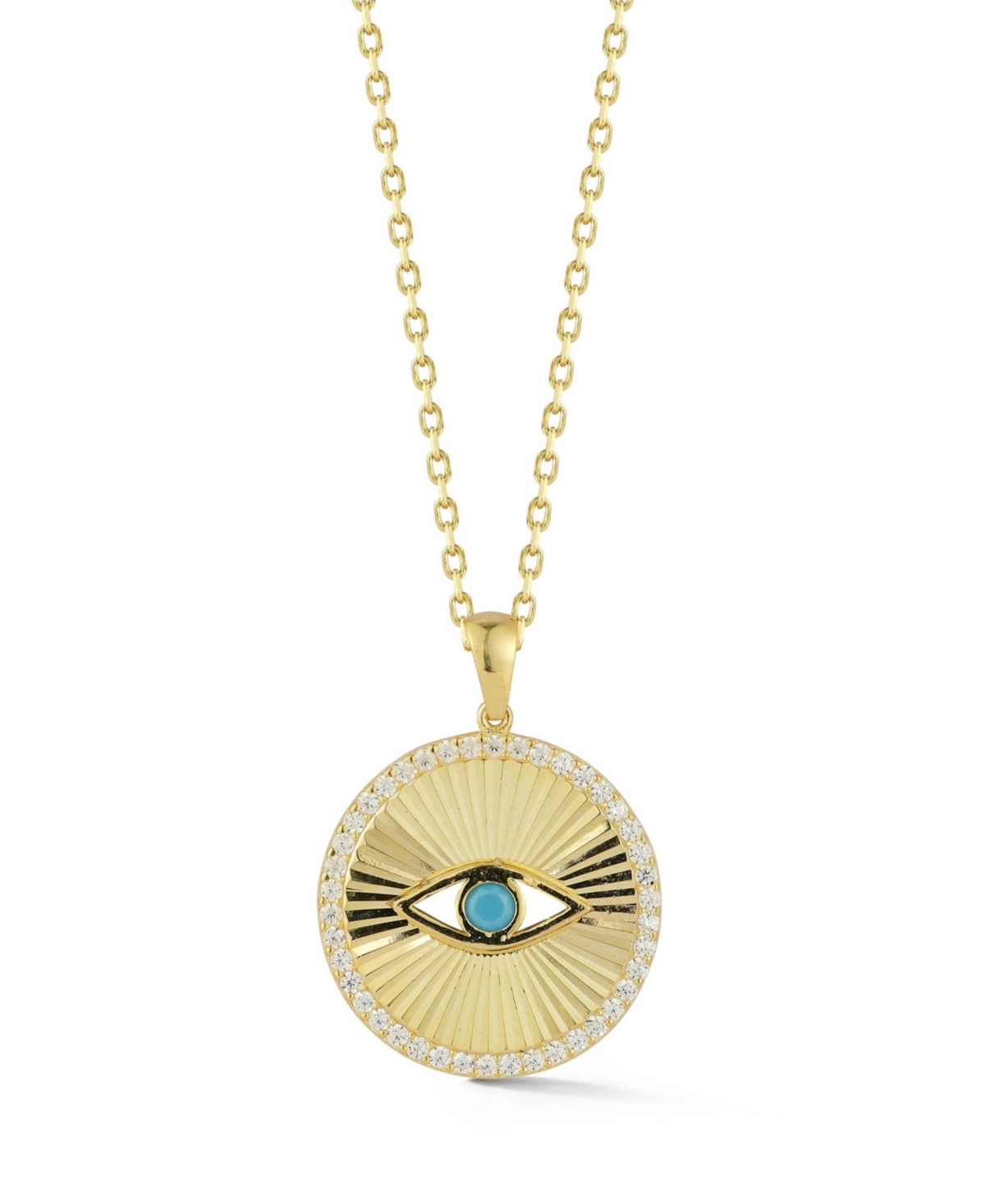 14K Gold Plated Sterling Silver Turquoise Evil Eye Medallion Necklace - Gold