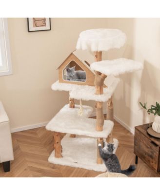 Modern Wooden Cat Tree with 2 Perches Stylish & Functional Cat Tower for Indoor Cats