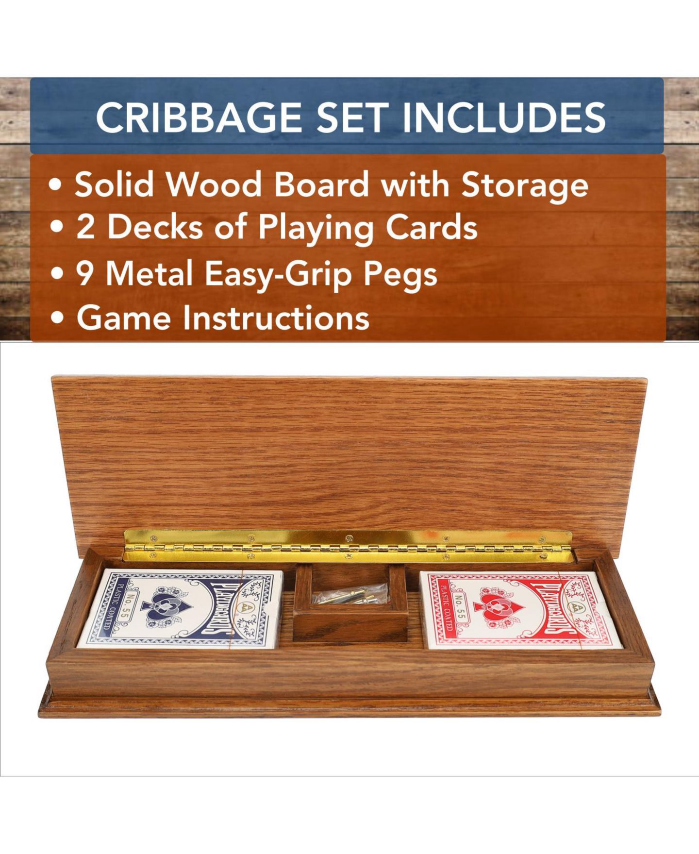 Детская настольная игра WE Games 3-Track Sprint Cabinet Cribbage Board Game, Ages 12+, цвет: Коричневый — фото 8